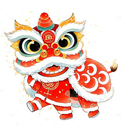 春节卡通醒狮插画素材
