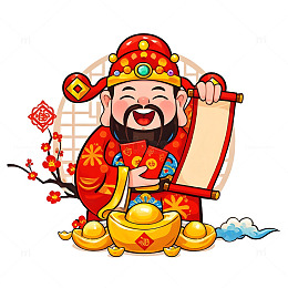 财神爷国风窗户梅花卡通插画素材