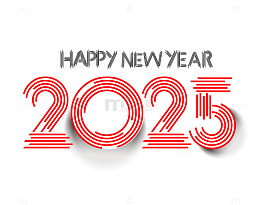 2025年新年快乐红白线条艺术字