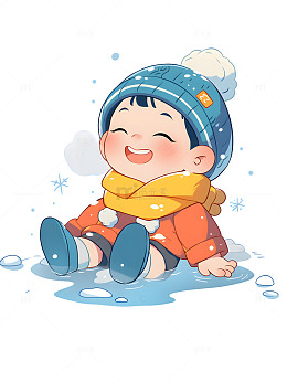 冬天在地上玩耍的小孩子