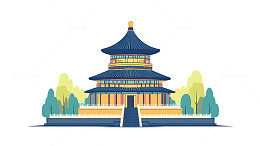 简约插画风格的天坛中国传统建筑艺术