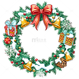 圣诞节花环节日装饰带蝴蝶结和铃铛