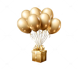 金色礼盒与气球节日庆祝装饰