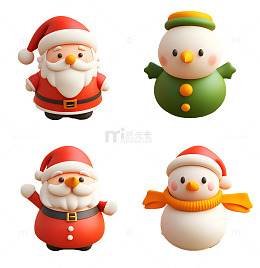 圣诞老人和雪人卡通节日装饰套装