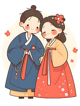 卡通汉服情侣夫妇