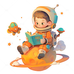 坐在星球上看书的小孩子