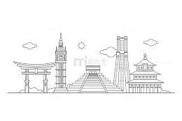 地标建筑黑白线条画