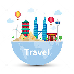 热气球下的旅行插画