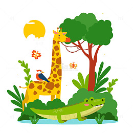 长颈鹿与鳄鱼的和谐共处