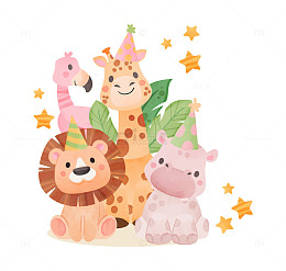 卡通动物的生日派对