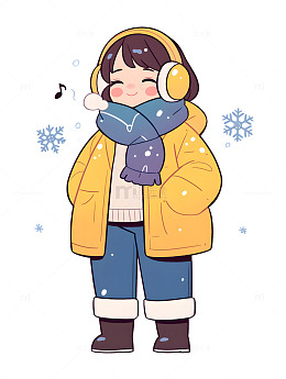 冬季棉服棉衣卡通听歌音乐