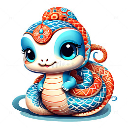 蓝色可爱手绘小龙蛇年吉祥物