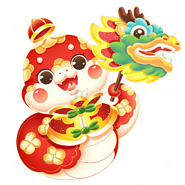 2025蛇年春节舞龙喜庆红蛇IP形象