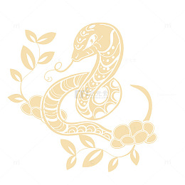 金色蛇年剪纸花朵免抠元素