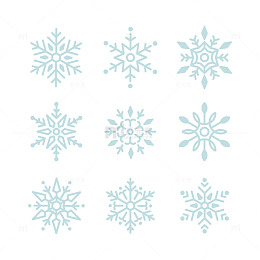 浅蓝线条勾勒的多样雪花