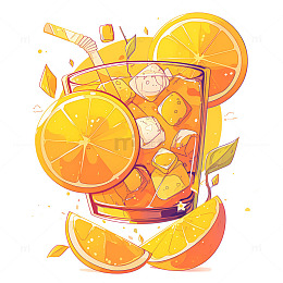 卡通一杯橙子汁