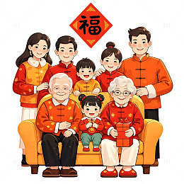 春节全家福卡通插画素材
