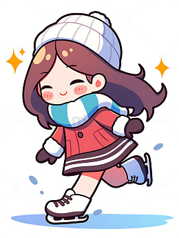 冬季卡通小女孩滑冰可爱