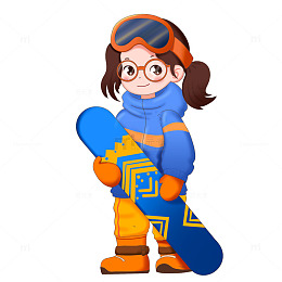 冬季女孩拿着滑雪板冬季运动免抠活动