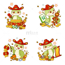 新年春节蛇年卡通IP吉祥物形象插画元素