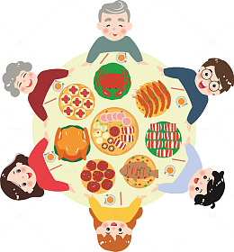 春节新年一家人吃团圆饭