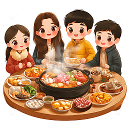 朋友聚会吃火锅卡通插画素材
