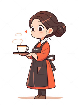 咖啡店员喝咖啡