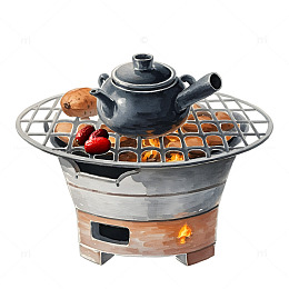 围炉煮茶水彩插画素材