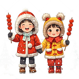 手拿糖葫芦的可爱插画元素