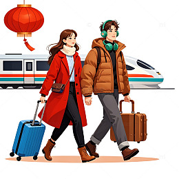 春运旅行火车卡通插画素材