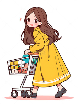 女孩子购物卡通可爱