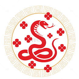 红蛇绕花金色边框装饰图