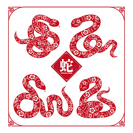 红色剪纸蛇形图案