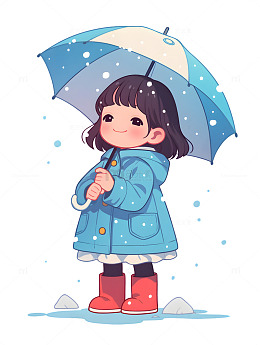 冬天遮挡看雪打伞的女孩