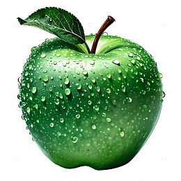 手绘免抠带水珠的青苹果