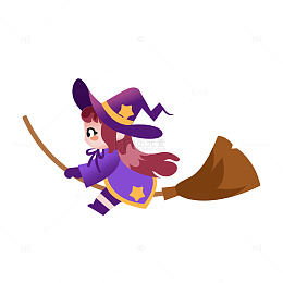 万圣节飞扫把卡通女巫设计图