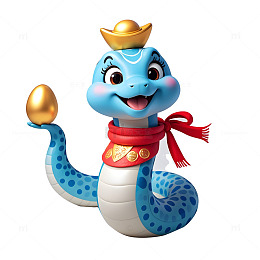 蓝蛇戴皇冠手持元宝插画蛇年吉祥