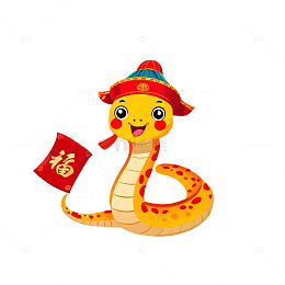 卡通小蛇持红包贺岁蛇年吉祥插画