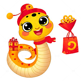 黄蛇持红包新年插画蛇年福气