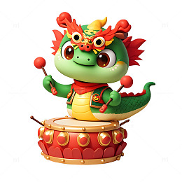 蛇与鼓新年敲鼓插画蛇年庆典