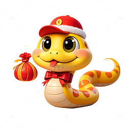 圣诞帽小蛇手持礼包插画节日欢庆