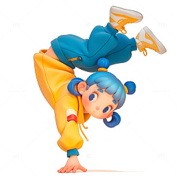 卡通简约跳街舞的小女孩