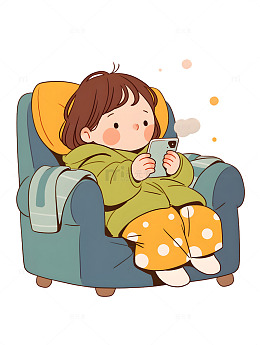 冬季玩手机的小孩