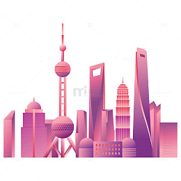 卡通东方明珠电视塔写字楼城市地标建筑物