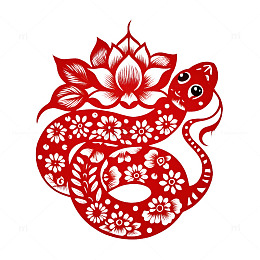 红色剪纸蛇花纹装饰图蛇年春节庆祝图