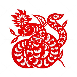 红色莲花蛇剪纸图蛇年吉祥图案