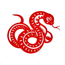 盘绕蛇红色剪纸图蛇年吉祥图案