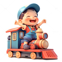 坐着小火车玩具的小孩