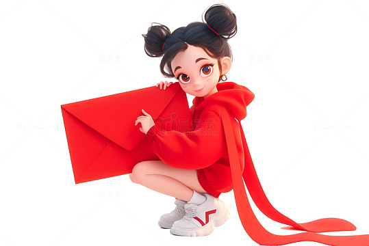 拿着一个大红包的女孩