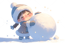 推着雪球的女孩